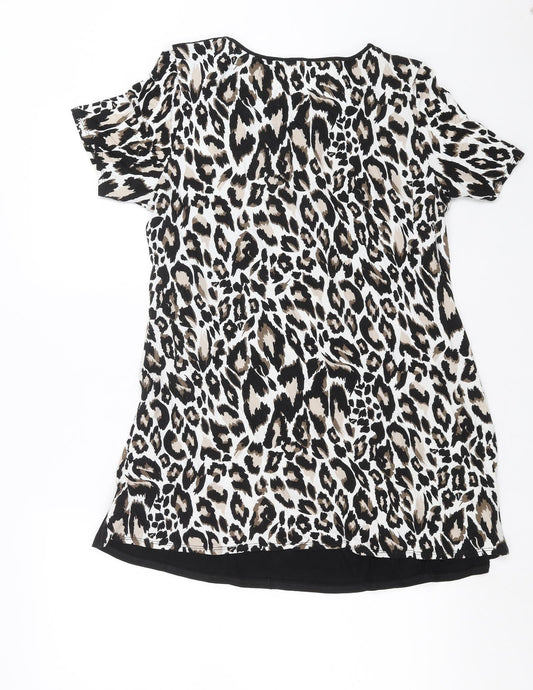 Preworn Womens Black Animal Print Basic T-Shirt Size 14