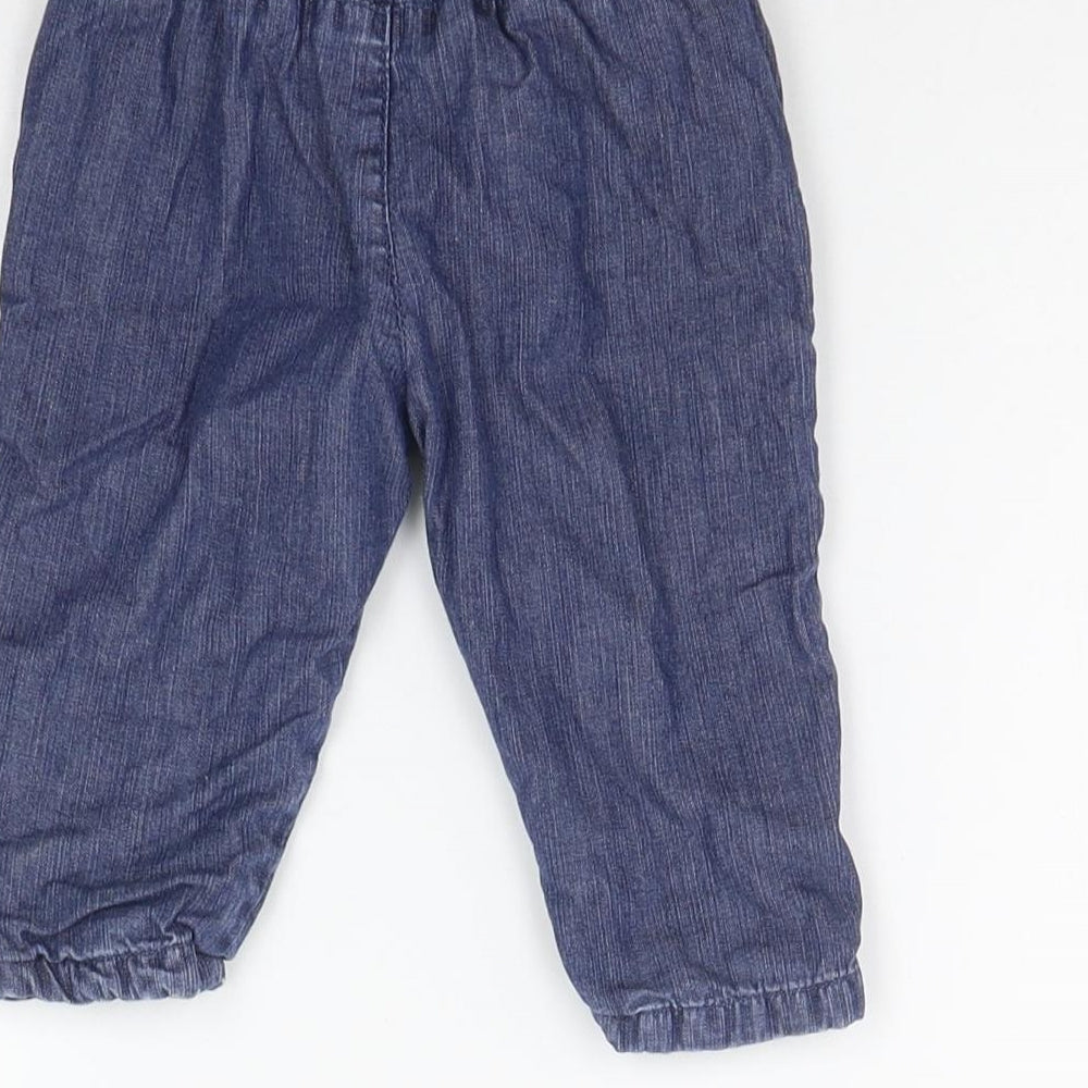 Brand and care label for Mothercare Baby Blue Jogger Jeans, size 3-6, Months