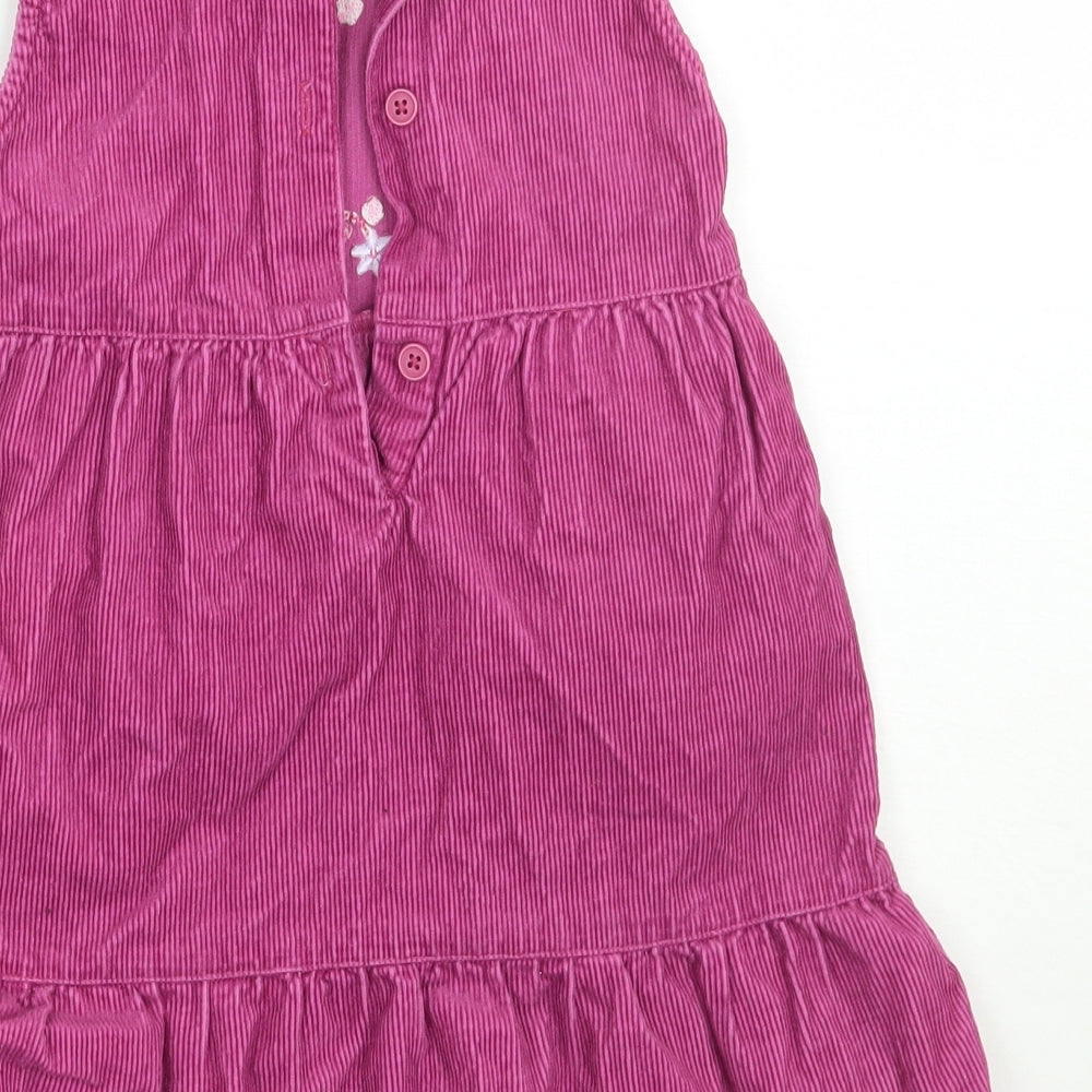 Brand and care label for Morris mouse girls’ purple floral a-line, size 12-18, months