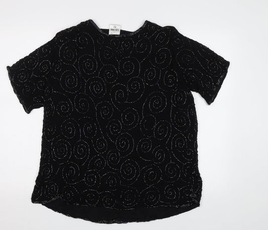 Preworn Womens Black Geometric Basic Blouse Size XL - Embellished