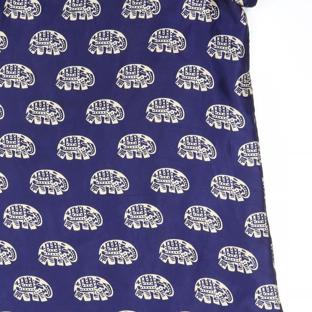 Preworn Womens Blue Animal Print Basic Blouse Size L - Elephant