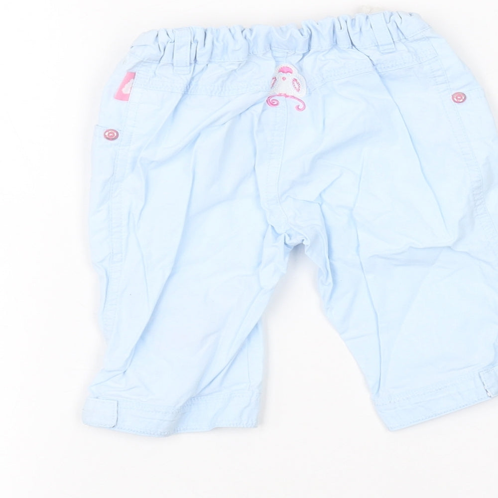 Brand and care label for pompolina Baby Blue Capri Trousers, size 12, Months