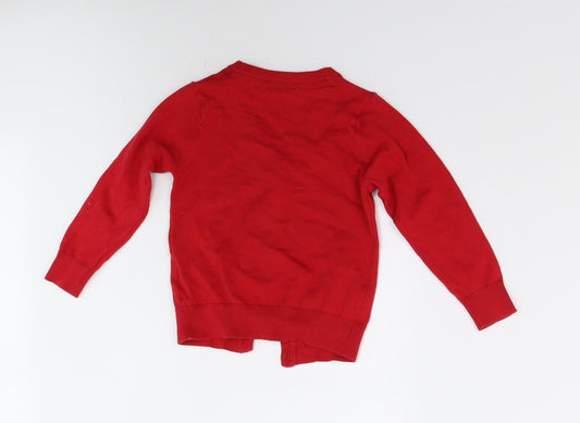 F&F School Boys Red Knit Cardigan Jumper Size 3-4 Years