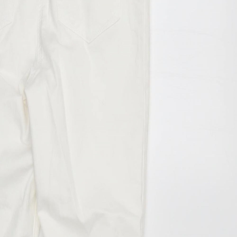 Brand and care label for /Denim women’s white denim straight jeans, size UK 10, 27-inch leg