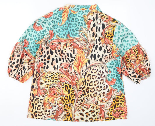 Chic Me Womens Multicoloured Animal Print Basic Button-Up Size M