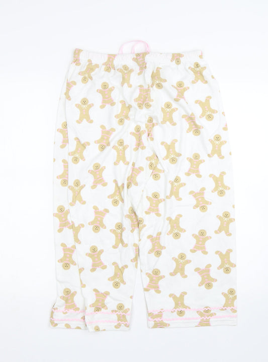 Preworn Womens White Capri Pyjama Pants Size 12 - Gingerbread Man