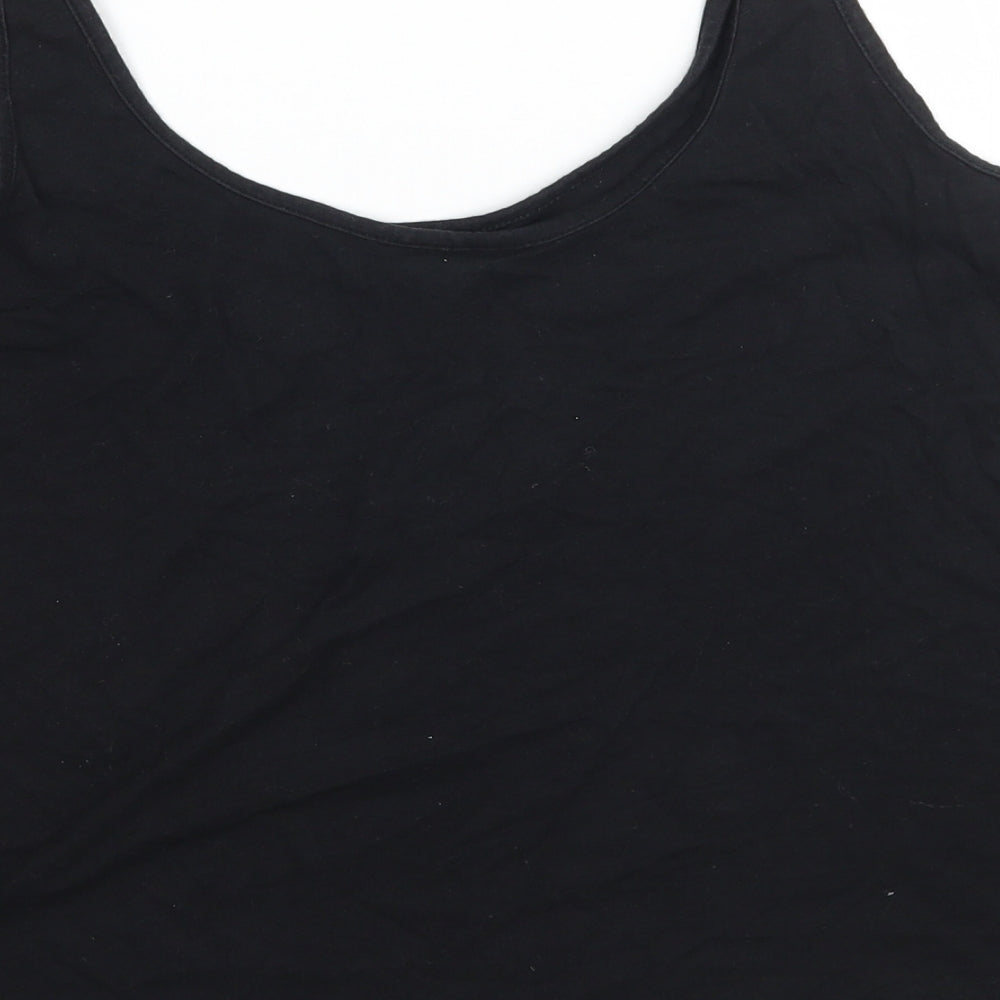 Brand and care label for ASOS women’s black basic tank, size UK 10