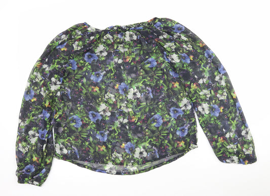 NEXT Womens Multicoloured Floral Mesh Basic Blouse Size 6 - Keyhole Neck