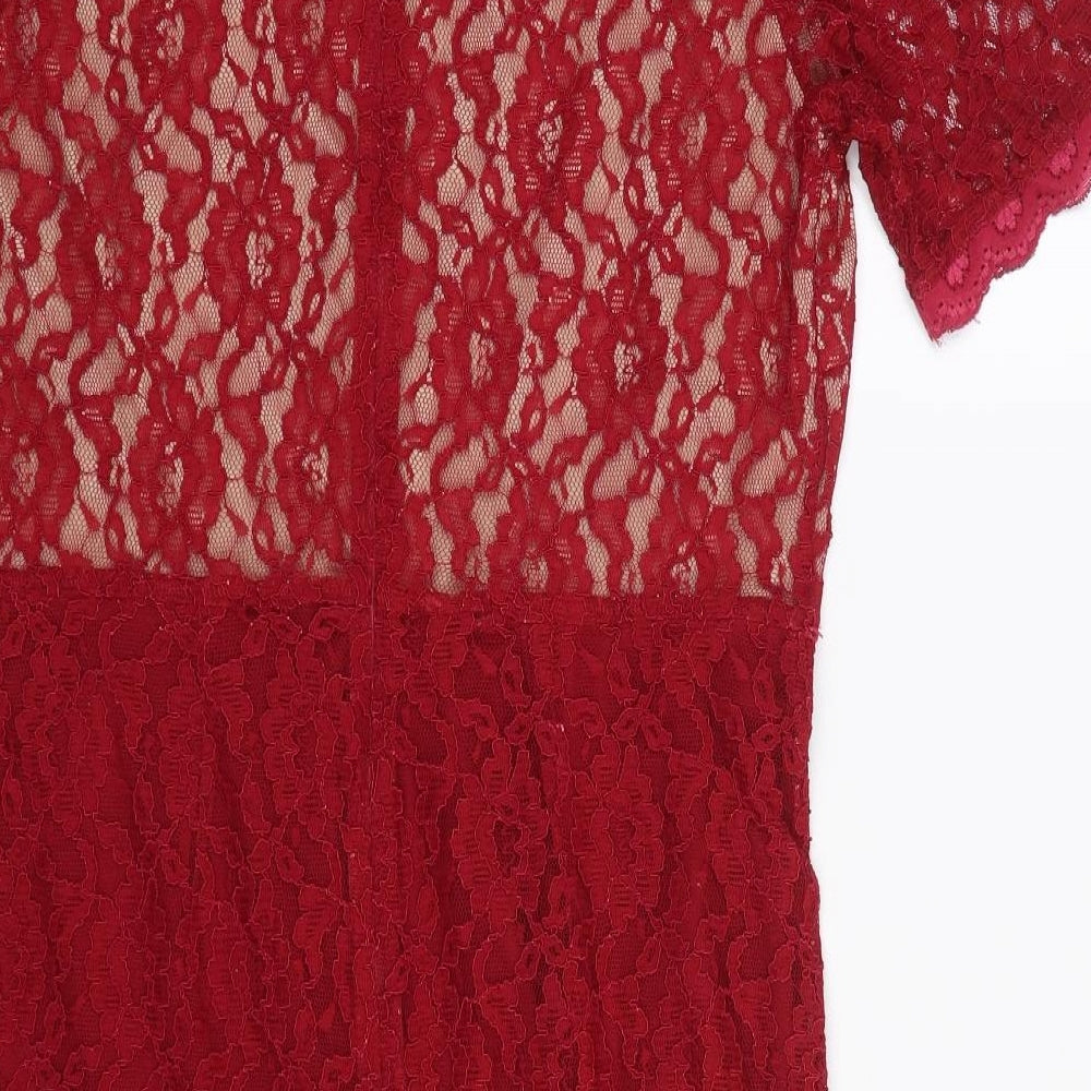 Savoir Womens Red Floral Lace T-Shirt Dress Size 14