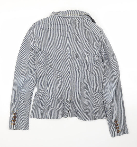 H&M Womens Blue Striped Jacket Blazer Size 10
