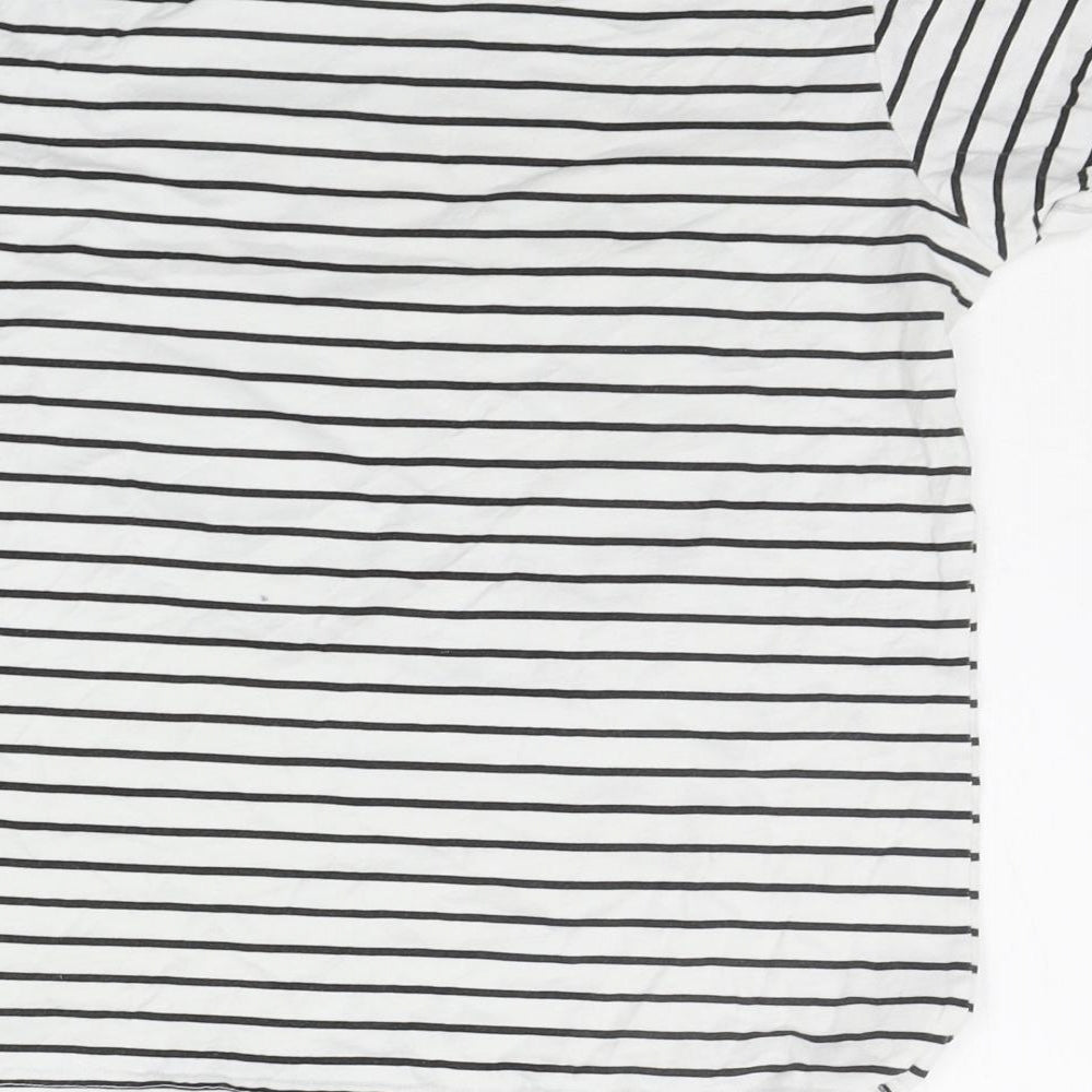 Primark Girls White Striped Basic T-Shirt Size 12-13 Years - shiny details