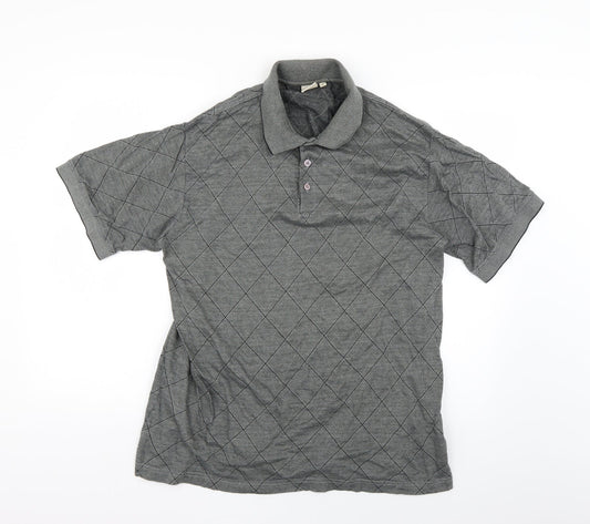 Cotton Traders Mens Grey Argyle/Diamond Polo Size M