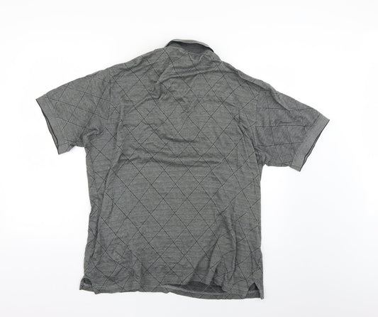 Cotton Traders Mens Grey Argyle/Diamond Polo Size M