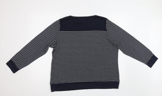 BM Womens Blue Striped Pullover Sweatshirt Size L