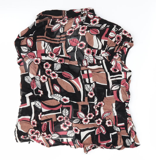 Marks and Spencer Womens Brown Floral Basic Blouse Size 10 - Ruffled neck