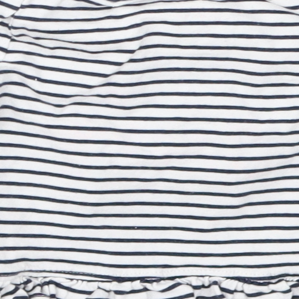 Brand and care label for Primark girls’ blue striped basic t-shirt, size 9-12, months - lovely like mummy