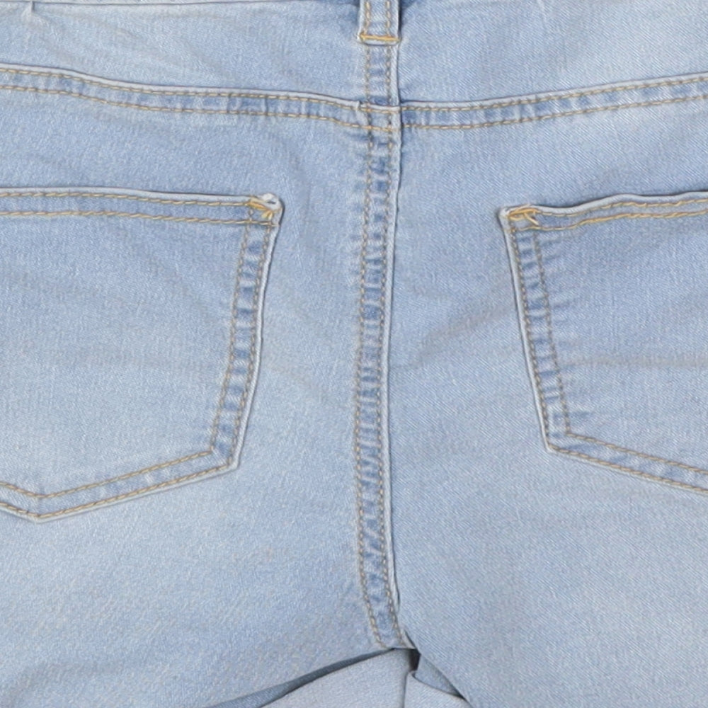 Brand and care label for Denim Co women’s blue denim hot pants shorts, size UK 6
