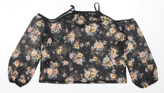 New Look Womens Black Floral Basic Blouse Size 12