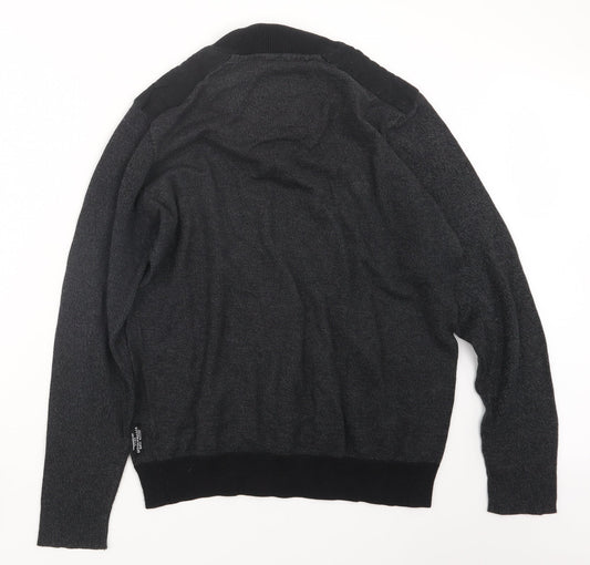 F&F Mens Black Knit Pullover Jumper Size L