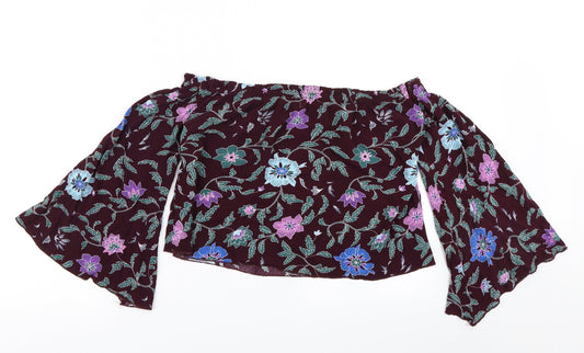 Diffuse Womens Purple Floral Cropped Blouse Size 10