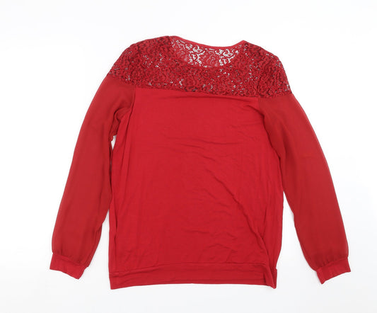 NEXT Womens Red Basic Blouse Size 10 - Lace Detail