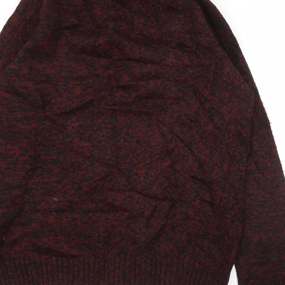 Brand and care label for Easy men’s purple jumper, size L