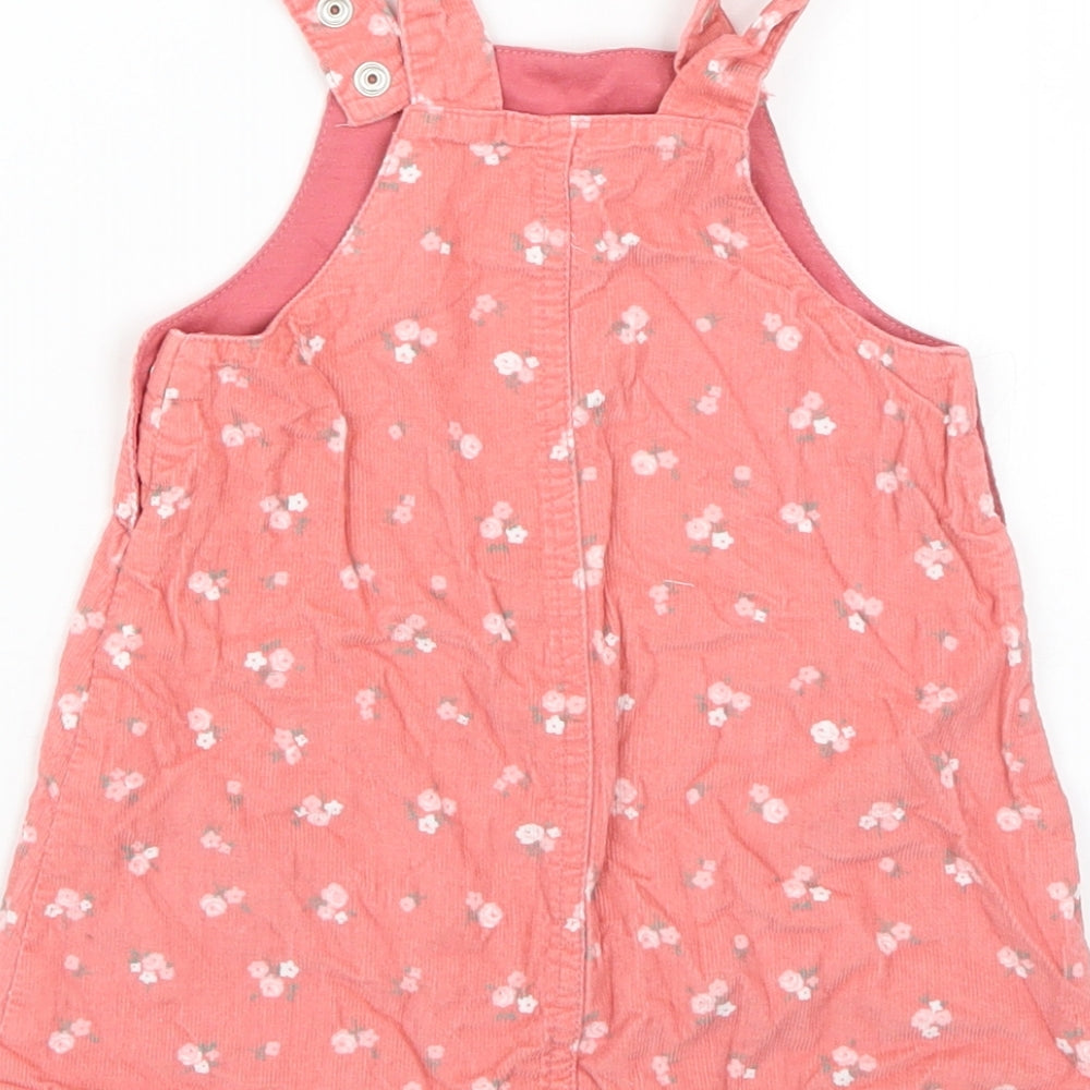 Brand and care label for btu Baby Pink Floral Pinafore/Dungaree Dress, size 9-12, Months
