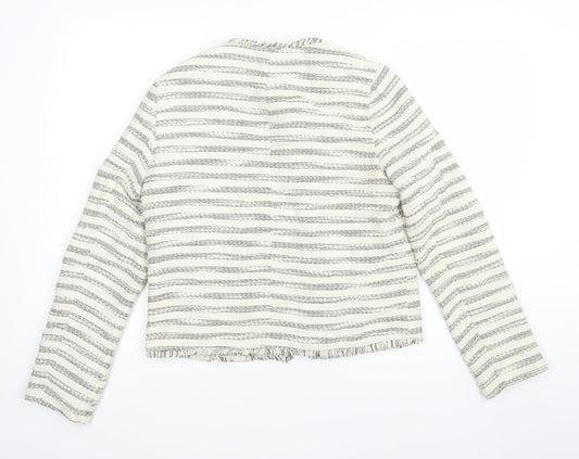 Matalan Womens White Striped Jacket Coatigan Size 12