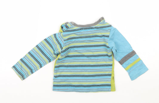 Petit Lem Boys Green Striped Basic T-Shirt Size 18-24 Months