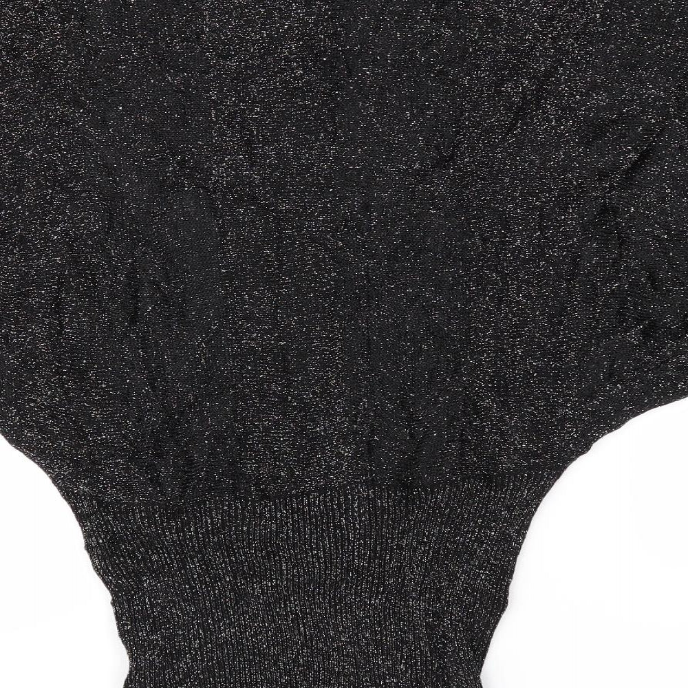 Miss Harvey Womens Black Pullover Jumper One Size - Glittery Batwing Jumper
