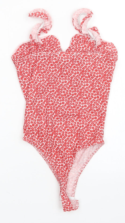 Missguided Womens Red Floral Bodysuit One-Piece Size 6