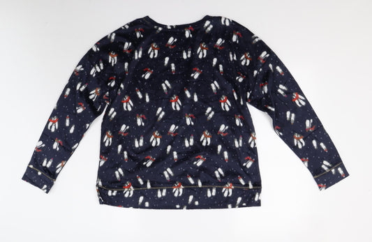M&S Womens Blue Solid Fleece Top Pyjama Top Size L