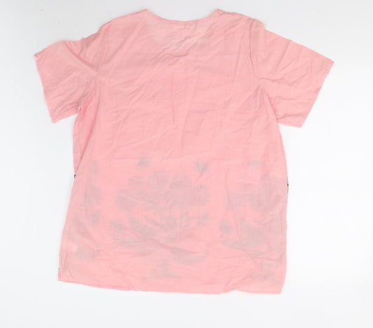 Prworn Womens Pink Floral Basic Blouse Size 2XL