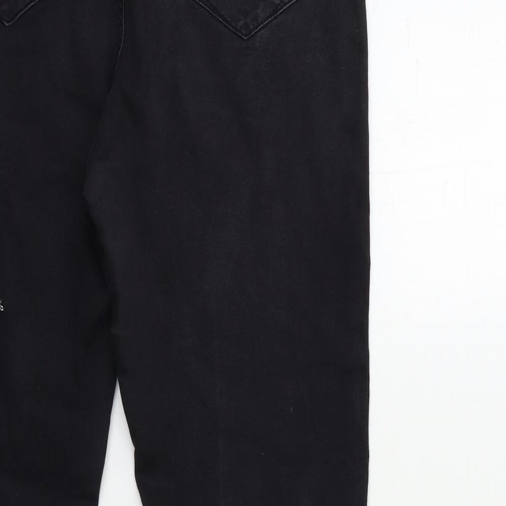 Brand and care label for Denim & Co. women’s black denim skinny jeans, size UK 14, 28-inch leg