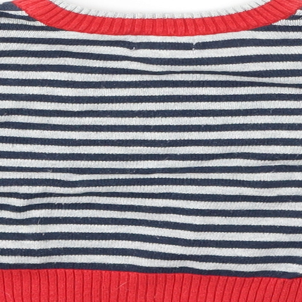 Brand and care label for BHS boys’ multicoloured striped jumper, size 3-6, months