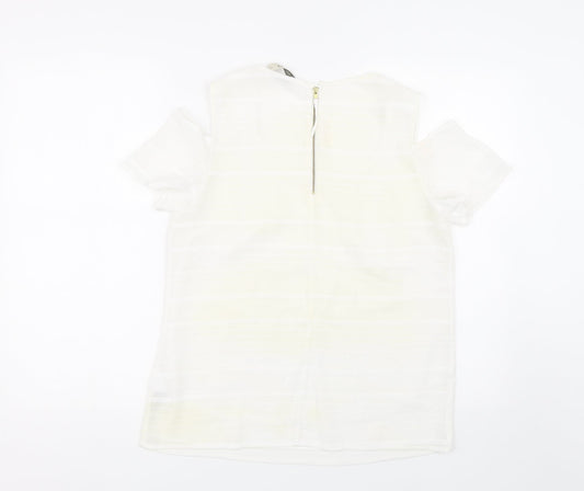 Oasis Womens White Striped Basic T-Shirt Size 12