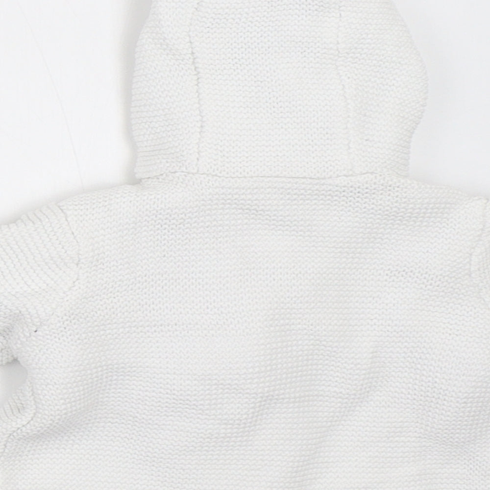 Brand and care label for Mini Club Baby White Cardigan Jumper, size 0-3, Months