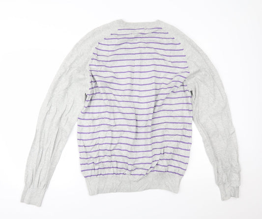 Marks and Spencer Mens Grey Striped Pullover Jumper Size 2XL