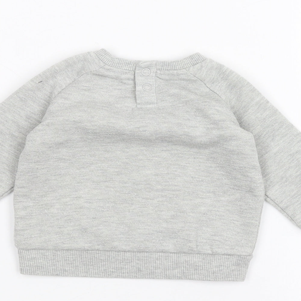 Brand and care label for Young Dimension Baby Grey jumper, size 3-6, Months