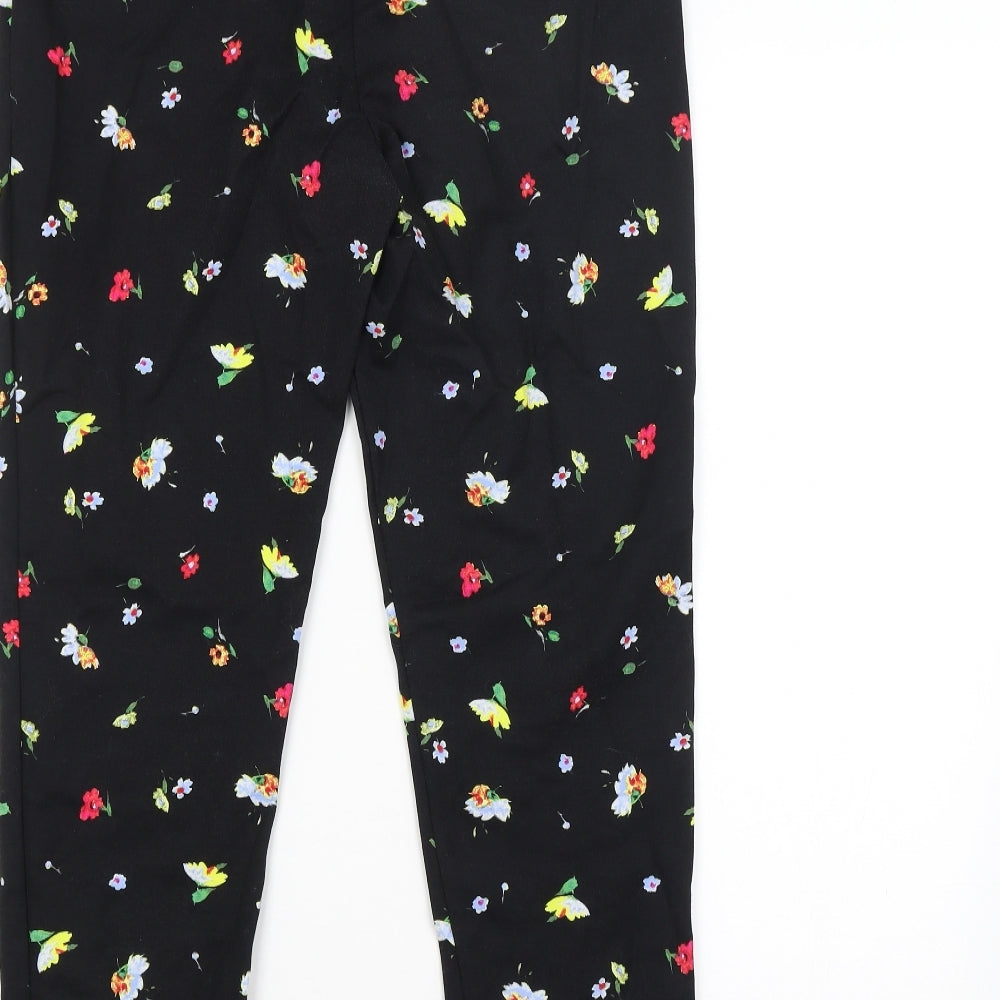 Warehouse Womens Black Floral Trousers Size 10 L26 in