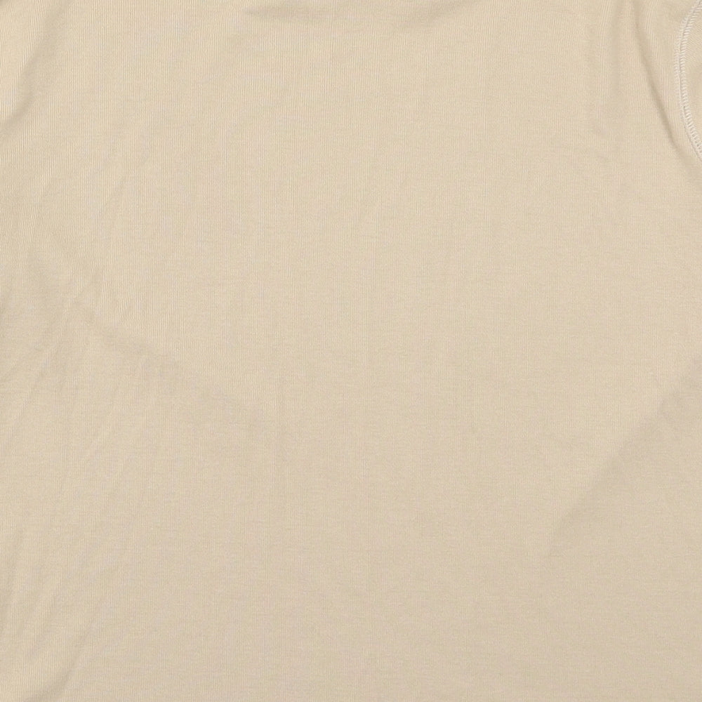 Brand and care label for Alexara women’s beige basic t-shirt, size XL