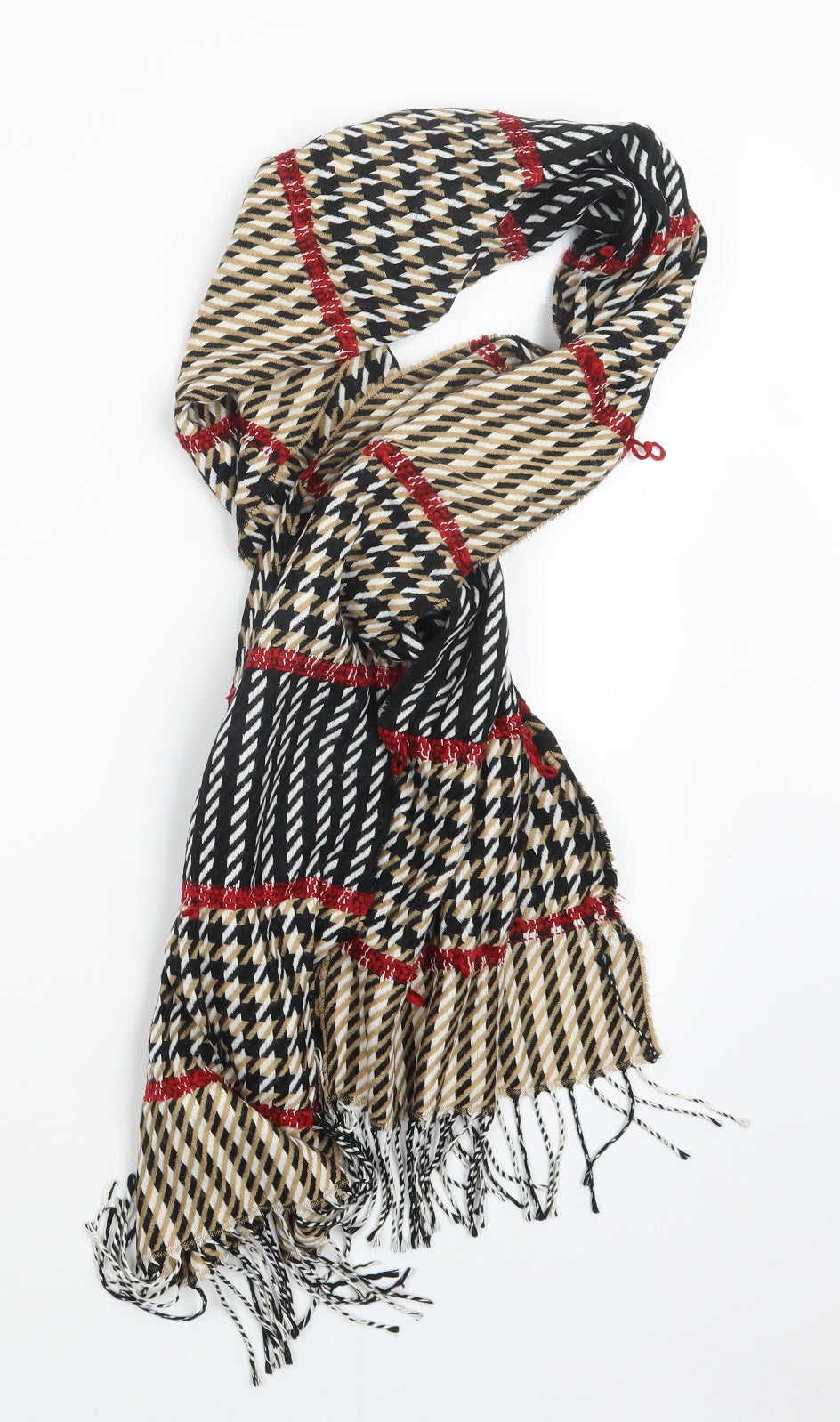 Preworn Womens Beige Houndstooth Knit Scarf