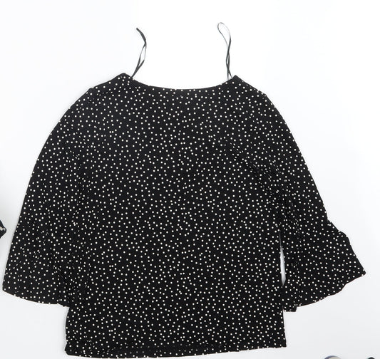 M&Co Womens Black Polka Dot Basic Blouse Size 10