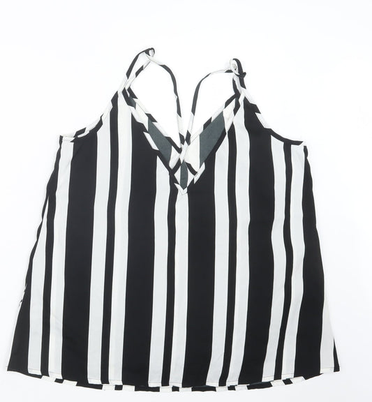 Be You Womens Black Striped Camisole Blouse Size 16