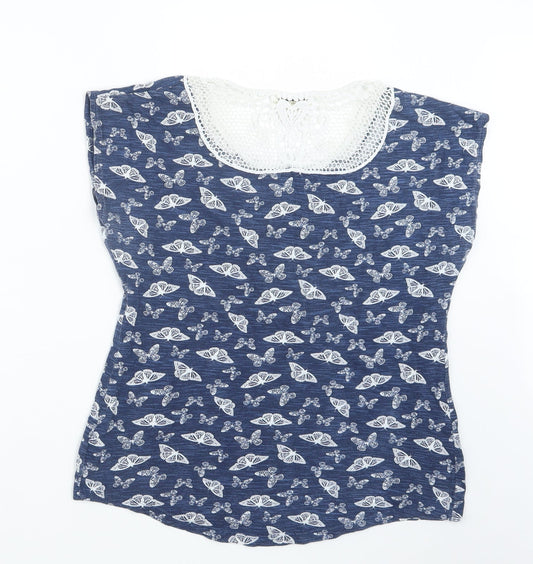 Papaya Womens Blue Geometric Basic T-Shirt Size 8