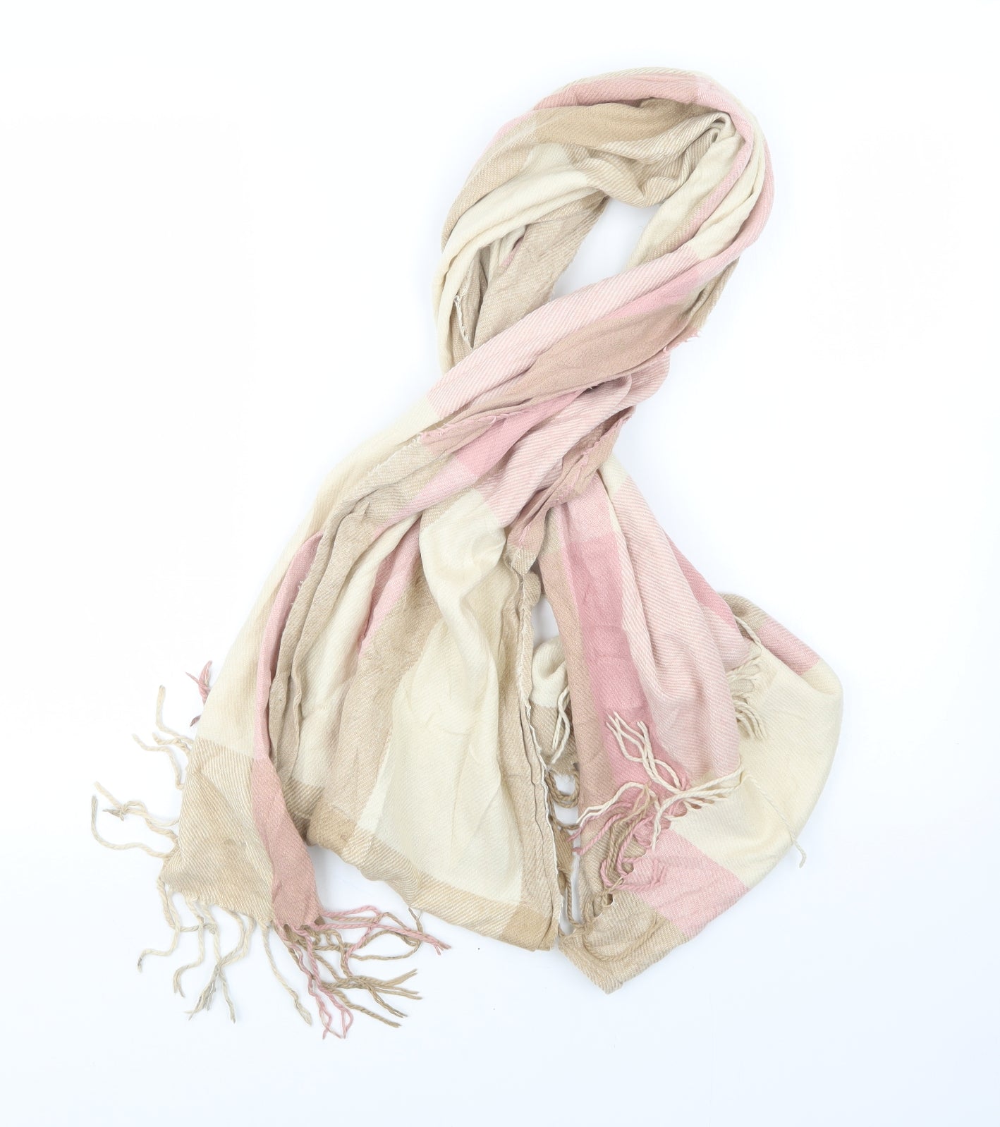 Preworn Womens Beige Check Knit Scarf