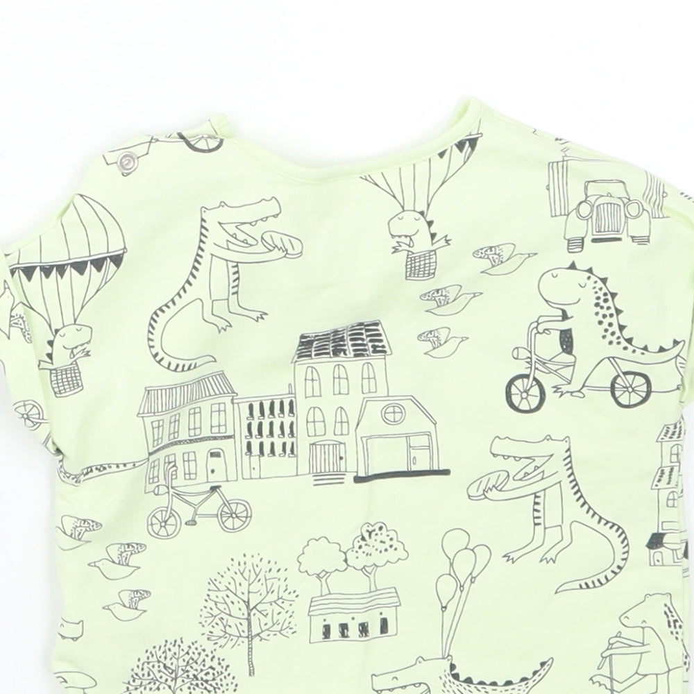 Brand and care label for Next boys’ green geometric basic t-shirt, size 0-3, months