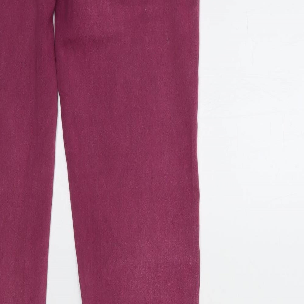 Brand and care label for Denim & Co. women’s purple denim skinny jeans, size UK 8, 30-inch leg