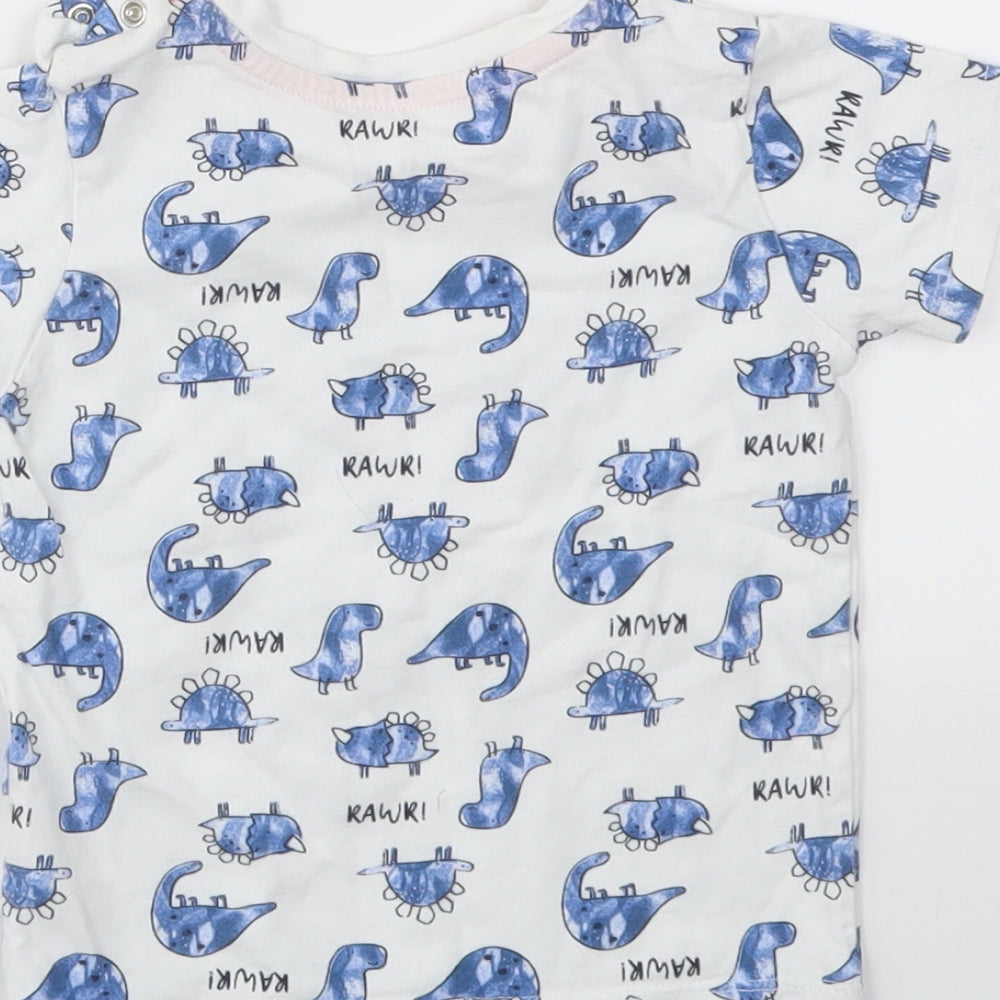 Brand and care label for Matalan boys’ multicoloured animal print basic t-shirt, size 9-12, months