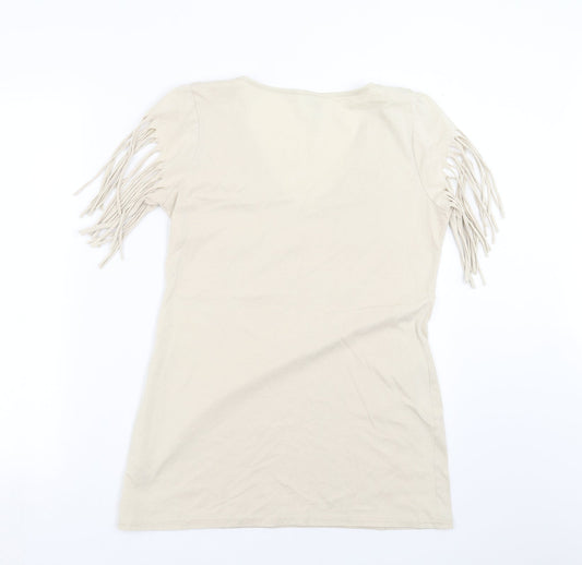 Evie Womens Beige Basic T-Shirt Size 16 - beaded detail